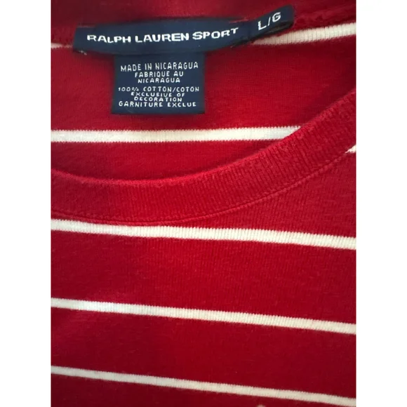 Women's Ralph Lauren Sport Long Sleeve Tee L Red & White Striped - Picture 7 of 7